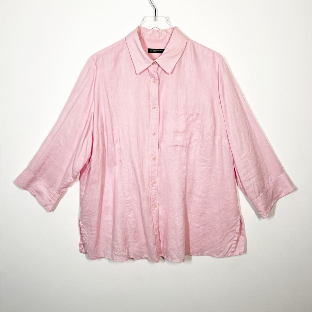 INC International Concepts Women's Size 2X Linen Light Pink Button Down Shirt